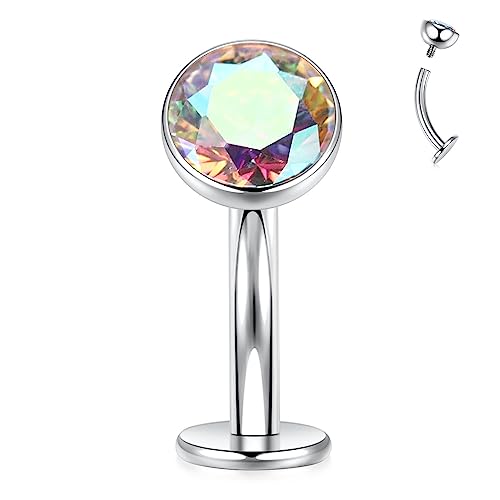 G23 Titanium Belly Jewelry 14G Flat Bottom Floating Belly Button Rings Curved Belly Barbell Navel Ring Belly Piercing 8/10/12/14mm Navel Rings Belly Piercings Jewelry for Women - color: Style1:Silver+AB CZ