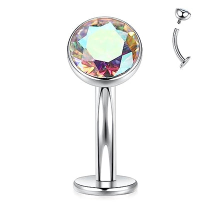 G23 Titanium Belly Jewelry 14G Flat Bottom Floating Belly Button Rings Curved Belly Barbell Navel Ring Belly Piercing 8/10/12/14mm Navel Rings Belly Piercings Jewelry for Women - color: Style1:Silver+AB CZ