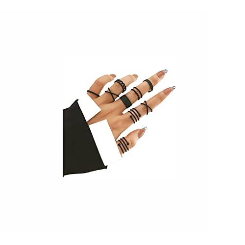 INENIMARTJ Boho Rings for Women Teen Girls,Gold Stacking Rings Set Vintage Knuckle Stackable Moon Star Snake Butterfly Heart Flower Leaf Top Finger Rings - color: 536-Black