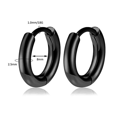 Titanium Huggie Hoop Earrings Hypoallergenic Nickel Free Hinged Sleeper Earrings for Sensitive Skin Cartilage Helix Lobes - style: Huggie 8mm black