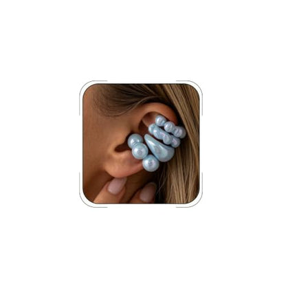 Chunky Resin Ear Cuffs Earrings for Women 4Pcs Colorful Non Piercing Clip On Cartilage Hoop Earrings Trendy Jewelry - color: Blue