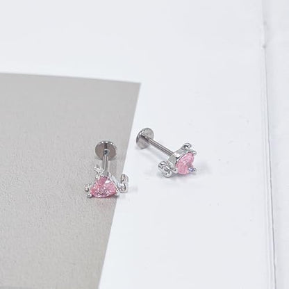 18G Little Devil Heart Lip Ring Stainless Steel Cubic Zirconia Labret Jewelry for Monroe Medusa Tragus Nose Conch Helix Hypoallergenic Cartilage Earring Stud Bar Body Jewelry for Women - color: Pink