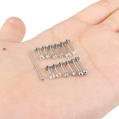 16G Lip Labret Medusa Rings Studs Internally Threaded 316L Surgical Steel Snake Bite Lip Rings Flat Back Catilage Tragus Helix Daith Earrings Piercings Jewelry for Women Men 8mm - color: 16G-6mm 8mm 10mm Bars + Piercing Taper