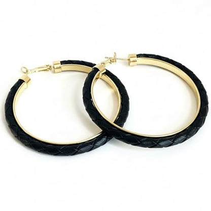 Hoop Earrings for Women Leather Hoop Earrings-Medium/Large Hoops-Lightweight hoop - color: Black Style