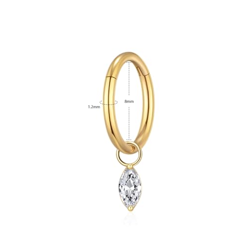 Ourania 16G Gold Stainless Steel Zircon Dangle Huggie Hoop Rook Piercing Helix Hoop Earring Tragus Hoop Cartilage Piercing for Women - color: Eyes Gold 2PCS, size: 1.2*8mm 2pcs