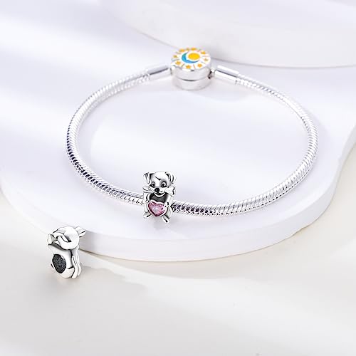 925 Silver Charm for Bracelets Animal Pet Insect Series Women Jewelry Gift - color: Red puppy
