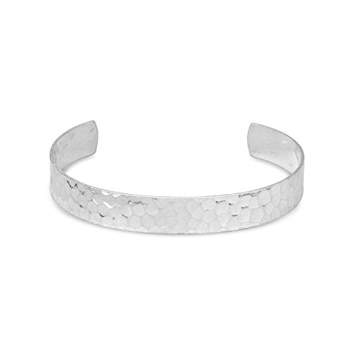 LND .925 Sterling Silver 9.5mm Hammered Cuff Women's Bracelet