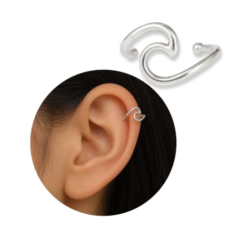925 Sterling Silver Ear Cuff, Handmade Single Band Adjustable Non Piercing Clip On Cartilage Earring, Minimalist Ear Wrap Faux Piercing Jewelry for Women - style: Wave Band