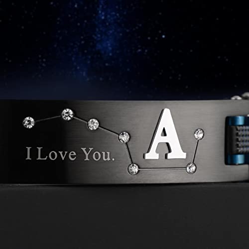 Men's Bracelet, Black and Blue Ion Stainless Steel, Initial Curved Plate, Gift for Boyfriend, Husband, Father, Comes with Gift Box - color: blue-blackO
