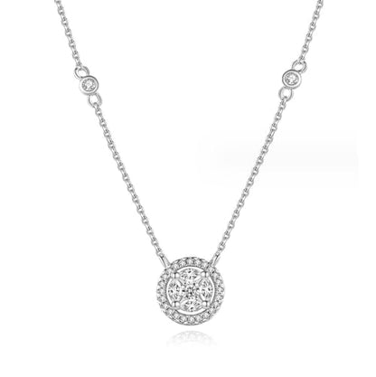 Gold Plated Geometric Style Sparkly Dainty Rectangle Teardrop Shaped AAAAA Australia Crystal with Cubic Zirconia Y Necklace Fashion Jewelry for Women & Teen Girls - color: Round Necklace White Gold