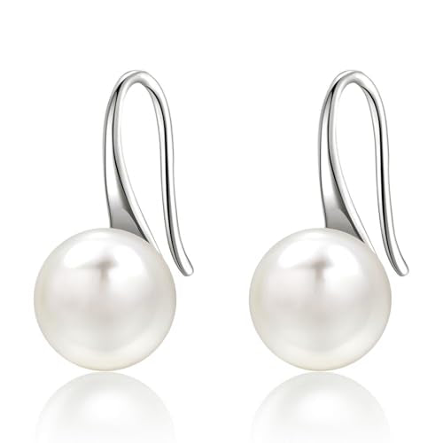 925 Sterling Silver Freshwater Cultured Handpicked AAA+ Quality Pearl Drop Earring for Women - color: Short,White Pearl(0.31-0.33 inches)