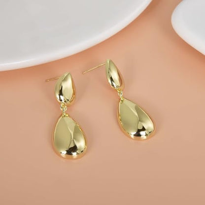Large Geometric Drop Dangle Earrings for Women Pearl Teardrop Disc Rectangle Oval Fishtail Shell Shaped Textured Dangle Studs Earrings for Women - color: Gold-Polished