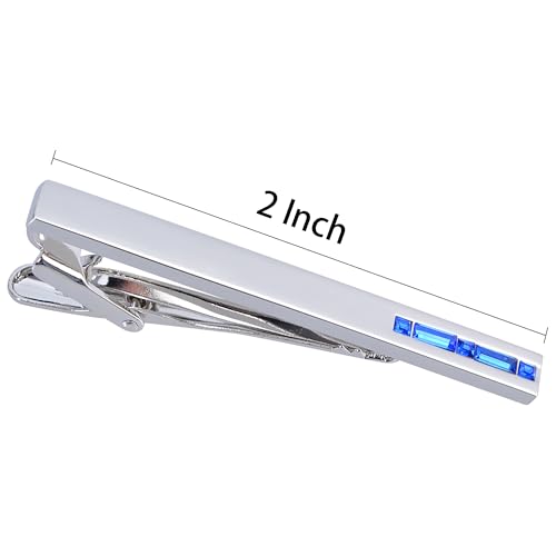 Men Crystal Tie Clip Tie Bar for Regular Necktie Silver In Gift Case | Purple/Blue/Red/Black/White Crystal Tie Pin for Men Business Anniversary Wedding Party Office Formal Daily Occasions Suit - style: Blue Crystal