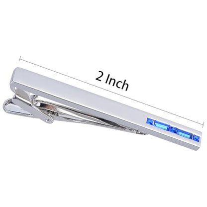 Men Crystal Tie Clip Tie Bar for Regular Necktie Silver In Gift Case | Purple/Blue/Red/Black/White Crystal Tie Pin for Men Business Anniversary Wedding Party Office Formal Daily Occasions Suit - style: Blue Crystal