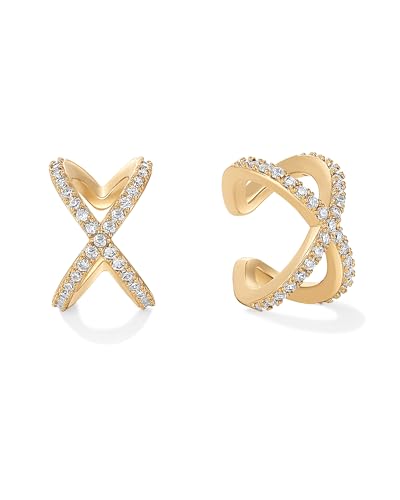 PAVOI 14K Gold Plated CZ Ear Cuff Earrings for Women, Clip On Cartilage | Hypoallergenic Huggie Ear Cuffs with Cubic Zirconia - style: Open