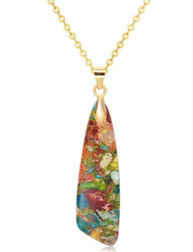 Nature Stone Necklaces for Women Boho Pendant Necklace 18K Gold Chain Necklaces - color: Colorful Gold