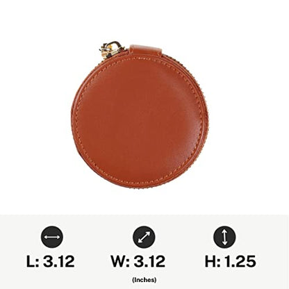 Everyday Genuine Cow Leather Zip Around Mini Travel Jewelry Box Organizer with Zipper Closure (Saddle Brown) - color: Saddle Brown