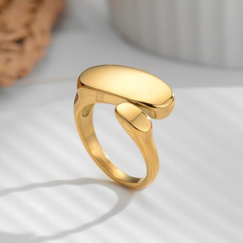 Irregular Polished Plain Rings Adjustable Oval Statement Ring For Women Chunky Open Finger Ring Fashion Minimalist Engagement Promsie Gifts - color: Gold
