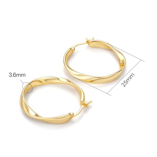 14K Gold Twisted Hoop Earrings for Women Thick Wave Gold Hoops Lightweight Hypoallergenic Elegant Jewelry 25/30MM - color: 25MM