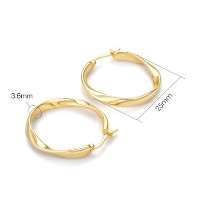 14K Gold Twisted Hoop Earrings for Women Thick Wave Gold Hoops Lightweight Hypoallergenic Elegant Jewelry 25/30MM - color: 25MM