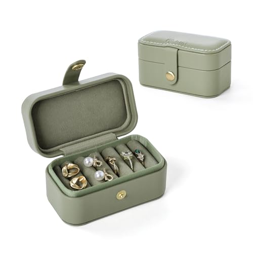 Jewelry Ring Case for Travel, PU Leather Jewelry Storage Box for Rings Stud Earrings, Portable Travel Jewelry Organizer Case for Women, Green - color: Green