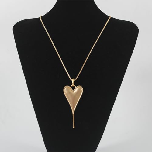 Long Heart Necklaces for Women 14K Gold-Silver Plated Trendy Brushed Chunky Pendant Layered Y Necklace Jewelry for Women With Gifts Box - color: GOLD