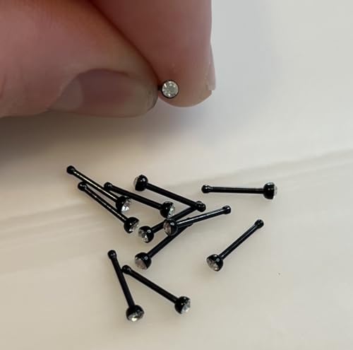 316L Surgical Steel Nose Studs with Crystals - Gold, Black, Rose Gold, and Steel Nose Ring Options - 22GA, 20GA, 18GA - Clear Cubic Zirconia - 1/4" Length - style: 18G Black