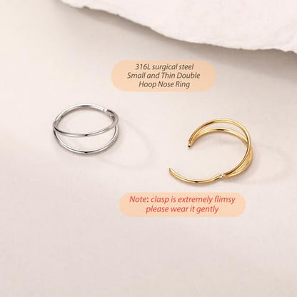 FUNLMO Double Hoop Nose Ring Conch Piercing Jewelry Septum Ring Cartilage Earring Tragus Helix Rook Daith Piercing Jewelry 316L Surgical Steel - color: Silver,double open stack,22g