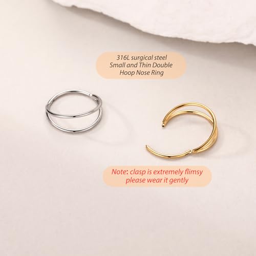 FUNLMO Double Hoop Nose Ring Conch Piercing Jewelry Septum Ring Cartilage Earring Tragus Helix Rook Daith Piercing Jewelry 316L Surgical Steel - color: Gold,double open stack,22g