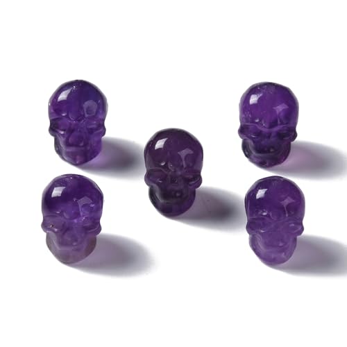 Elecrelive 5Pcs Gemstone Carved Skull Beads Amethyst Stone Skeleton Head Purple Crystal Beads for Halloween Necklace Bracelets Earrings Jewelry Making - color: Purple