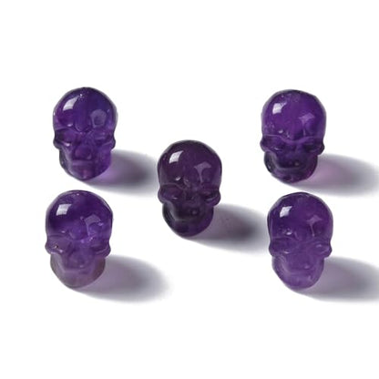 Elecrelive 5Pcs Gemstone Carved Skull Beads Amethyst Stone Skeleton Head Purple Crystal Beads for Halloween Necklace Bracelets Earrings Jewelry Making - color: Purple