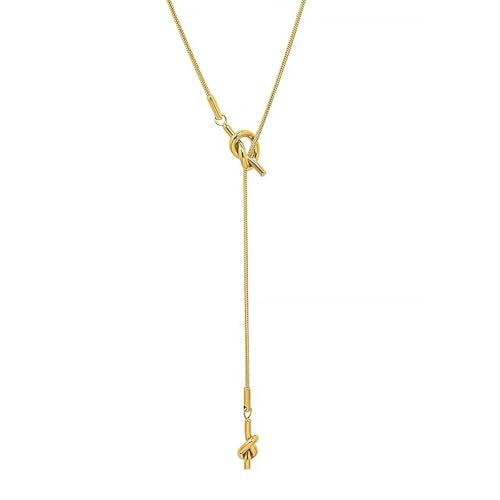 Lariat Necklaces for Women, Dainty Minimalist Knotted Rope Design Pendant Long Y Necklaces 18k Gold Plated Trendy Chain Jewelry - color: Gold, style: Trendy