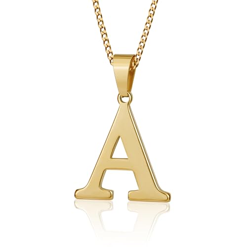 Suweibuke Initial Necklace for Men Women Boys Girls, 18K Gold Plated 26 Letters Pendant Necklace, Personalized Jewelry Gifts - color: Gold-A