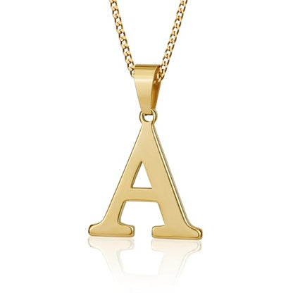 Suweibuke Initial Necklace for Men Women Boys Girls, 18K Gold Plated 26 Letters Pendant Necklace, Personalized Jewelry Gifts - color: Gold-A