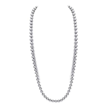 AAA+ Simulated Pearl Strand Necklace Colorful 10mm Pearls Choker Necklaces for Women 1920s Long Costume Jewelry Gift - color: long Grey 30 Inches