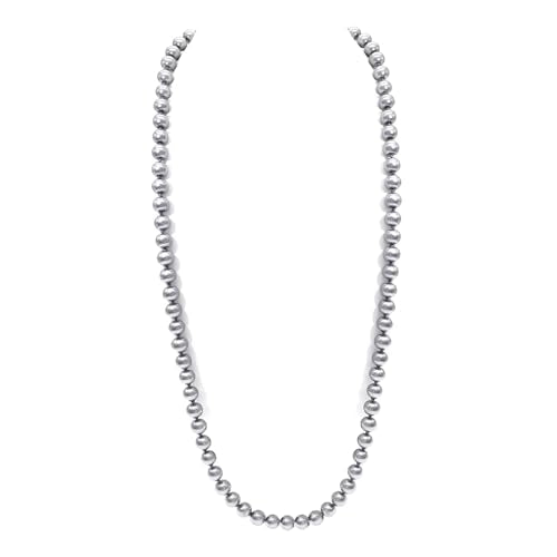 Long Simulated 10mm AAA Pearl Strand Necklace for Women Multicolor Pearl Choker Necklace 1920s Pearl Statement Necklace Costume Jewelry - color: 10mm Grey 24 Inches