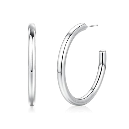 Gold Hoop Earrings for Women Summer Earrings Stainless Steel Hypoallergenic Earrings for Sensitive Ears Non Tarnish Hoops 4mm Hollow Tube Lightweight Earring Gifts for Women - style: 40mm Silver