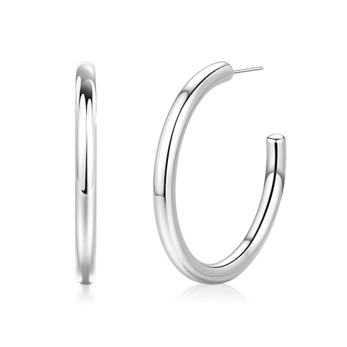 Gold Hoop Earrings for Women Summer Earrings Stainless Steel Hypoallergenic Earrings for Sensitive Ears Non Tarnish Hoops 4mm Hollow Tube Lightweight Earring Gifts for Women - style: 40mm Silver