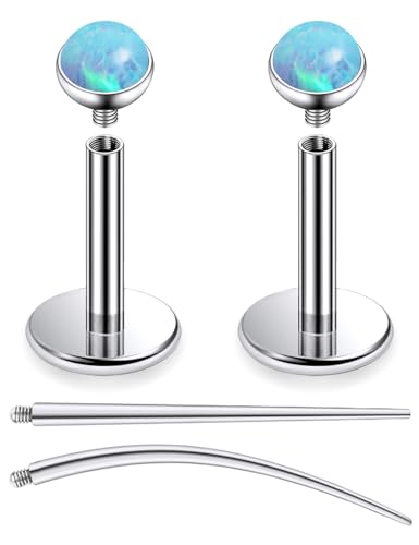 F136 Titanium 20/18/16G Internally Threaded Flat Back Multicolor Opal Stud Earrings Nose Rings Lip Labret Medusa Monroe Piercing Jewelry with Taper for Women Men - color: Blue, size: 16g*6mm*2mm
