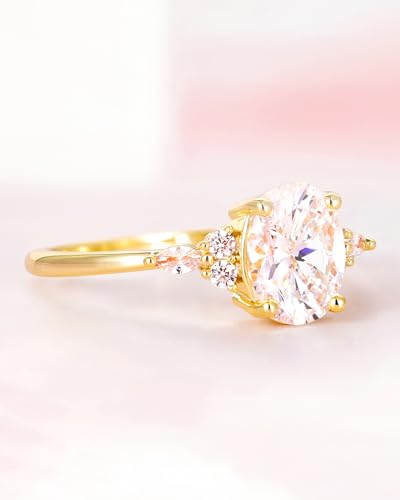 TIGRADE 3CT Engagement Ring Oval Cut Cubic Zirconia Marquise Round CZ Eternity Wedding Band for Women Size 3-12 - color: Gold