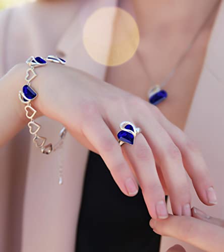 Leafael Infinity Love Women's Adjustable Crystal Heart Ring with Birthstone Crystals Healing Stones, Jewelry Gifts for Women, Birthdays Valentine's Day, Silver-Tone, Open End, Size 6.5-8 - color: 10c-September-Wisdom-Sapphire Blue