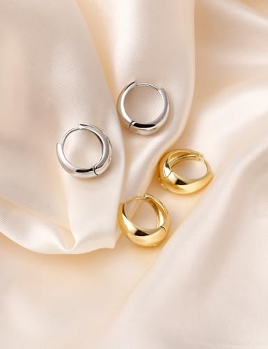 Gold and Silver Hoop Earrings for Women Small Huggie Earrings Hoops | Lightweight Hypoallergenic Hoop Earrings Set for Women Gifts - color: oval hoop