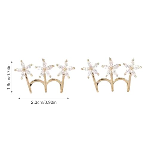 Gold Flower CZ Crawler Earrings for Women, 3-Petal Crystal Stud Climber Earrings, Elegant Geometric Line Ear Jewelry