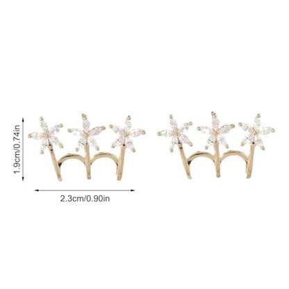 Gold Flower CZ Crawler Earrings for Women, 3-Petal Crystal Stud Climber Earrings, Elegant Geometric Line Ear Jewelry