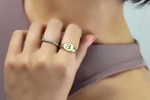 Personalized Name Initial Ring - Engraved Custom Letter Jewelry - Delicate Round Signet Christmas Gift