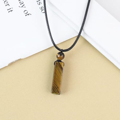 weryerker Natural Gemstone Pendant Necklace for Men, Healing Crystal Pendant, Cuboid Amulet Pendant with Adjustable Wax Rope - color: Tiger's Eye