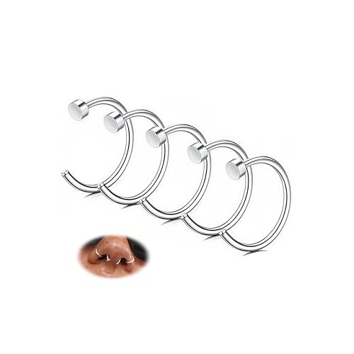 18G 20G 22G Nose Rings Hoops for Women Nose Piercing - Hypoallergenic 316L Stainless Steel Hoop Nose Rings Piercing Jewelry 5PCS Gold Silver Black Tone - color: Silver Plated