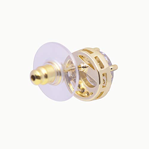 SWEETV Cubic Zirconia Stud Earrings, 8mm Round Cut, Rhinestone Hypoallergenic Earrings for Women & Girls | 9mm Round Cut Hypoallergenic 925 Sterling Silver Stud Earrings for Bridal Bridesmaid Prom Weddings Parties,Silver - color: 04.Gold