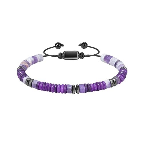 Natural Stone Beaded Bracelet for Men Women Boho Adjustable - color: Amethyst