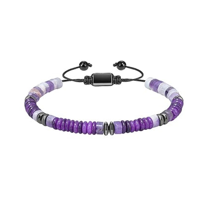 Natural Stone Beaded Bracelet for Men Women Boho Adjustable - color: Amethyst